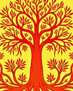 Crimson Tree Patterned Design Rug