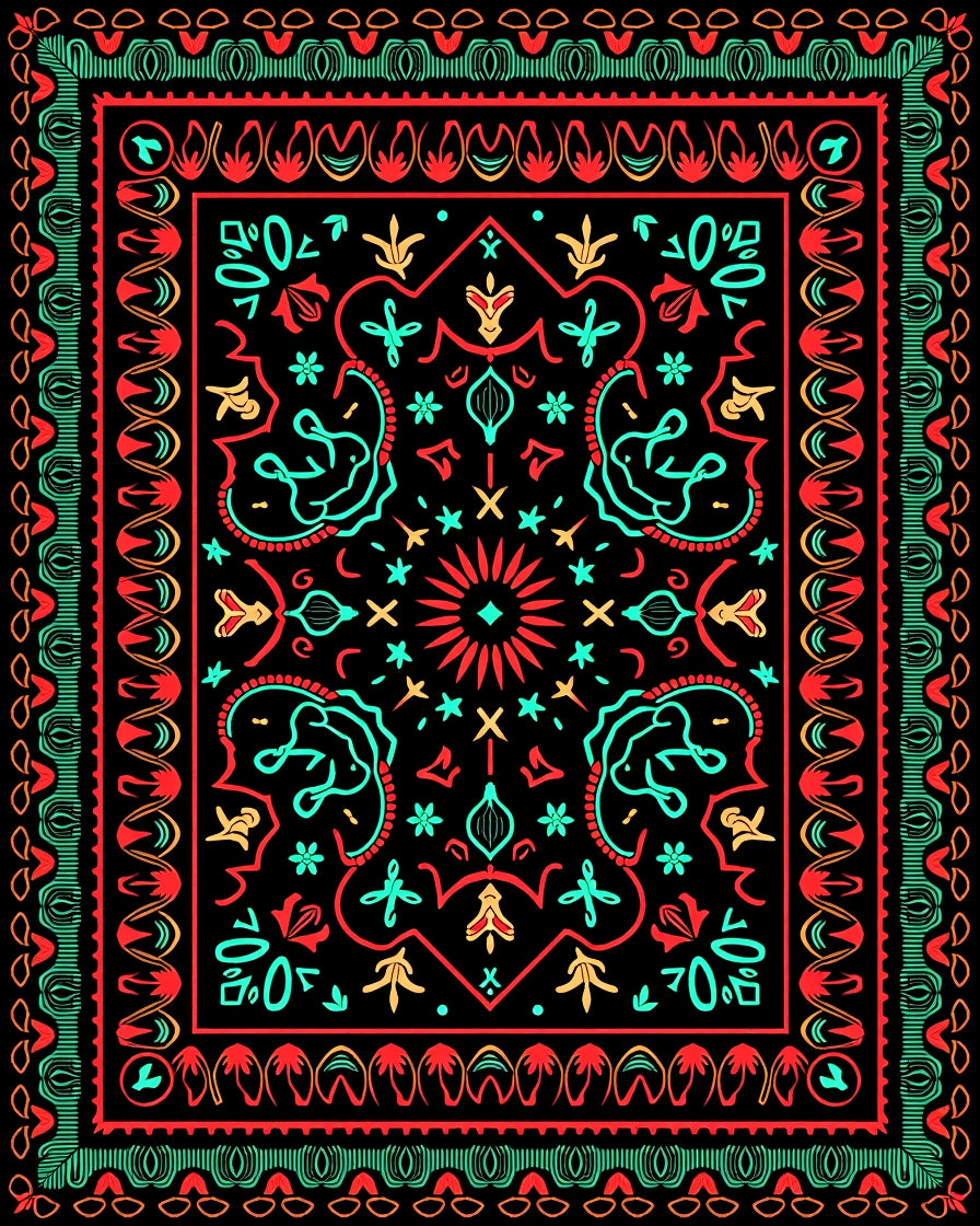 Bold Geometric Floral Pattern Rug