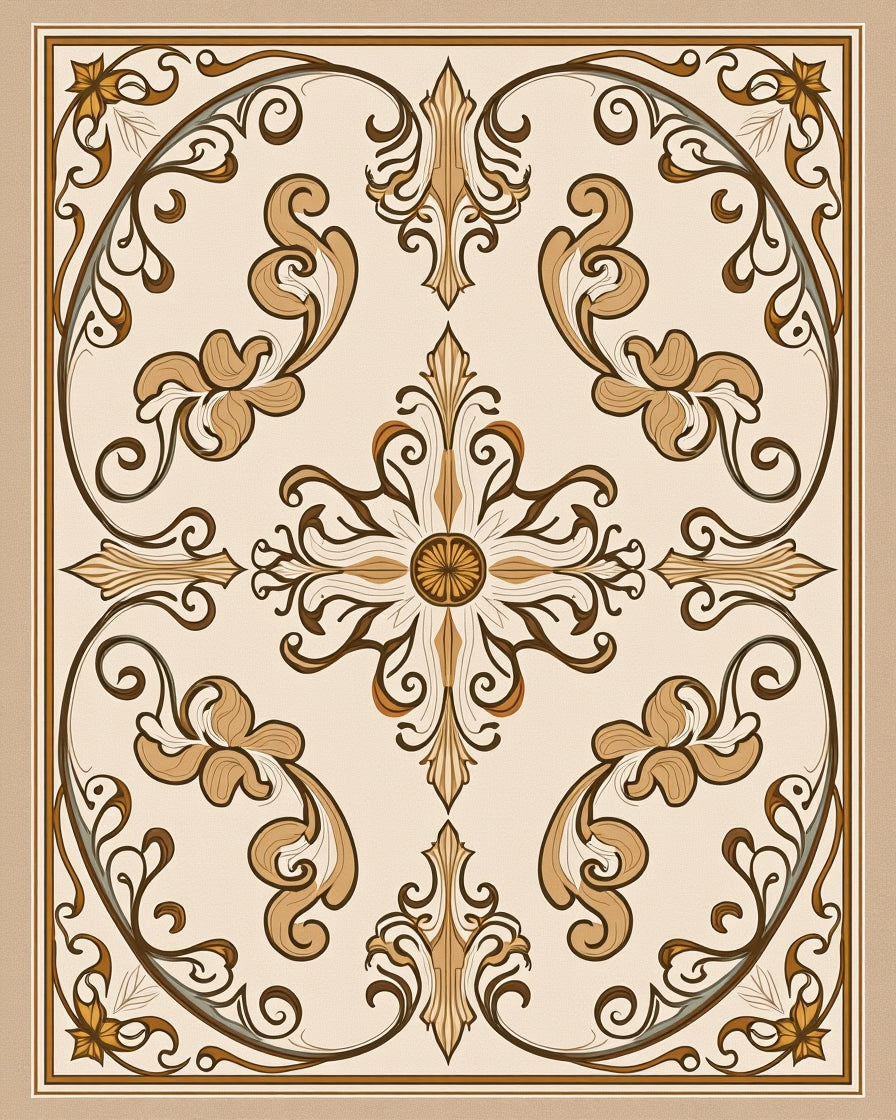 Elegant Floral Scrollwork Acanthus Leaves Rug