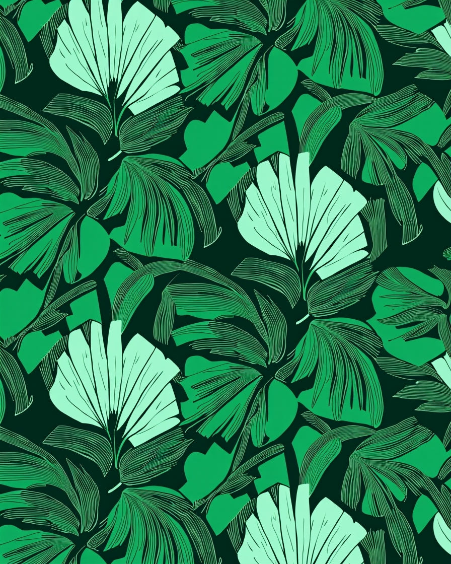 Tropical Leaf Pattern With Green Hues Rug