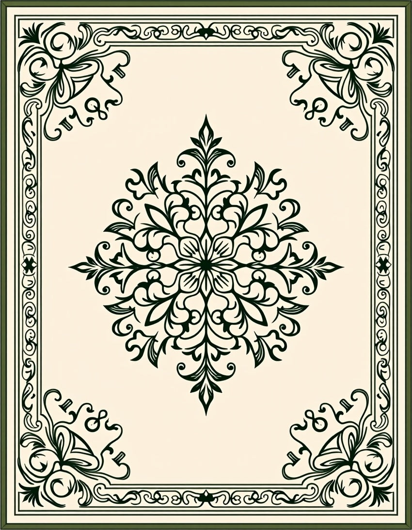 Elegant Floral Medallion Frame Design Rug