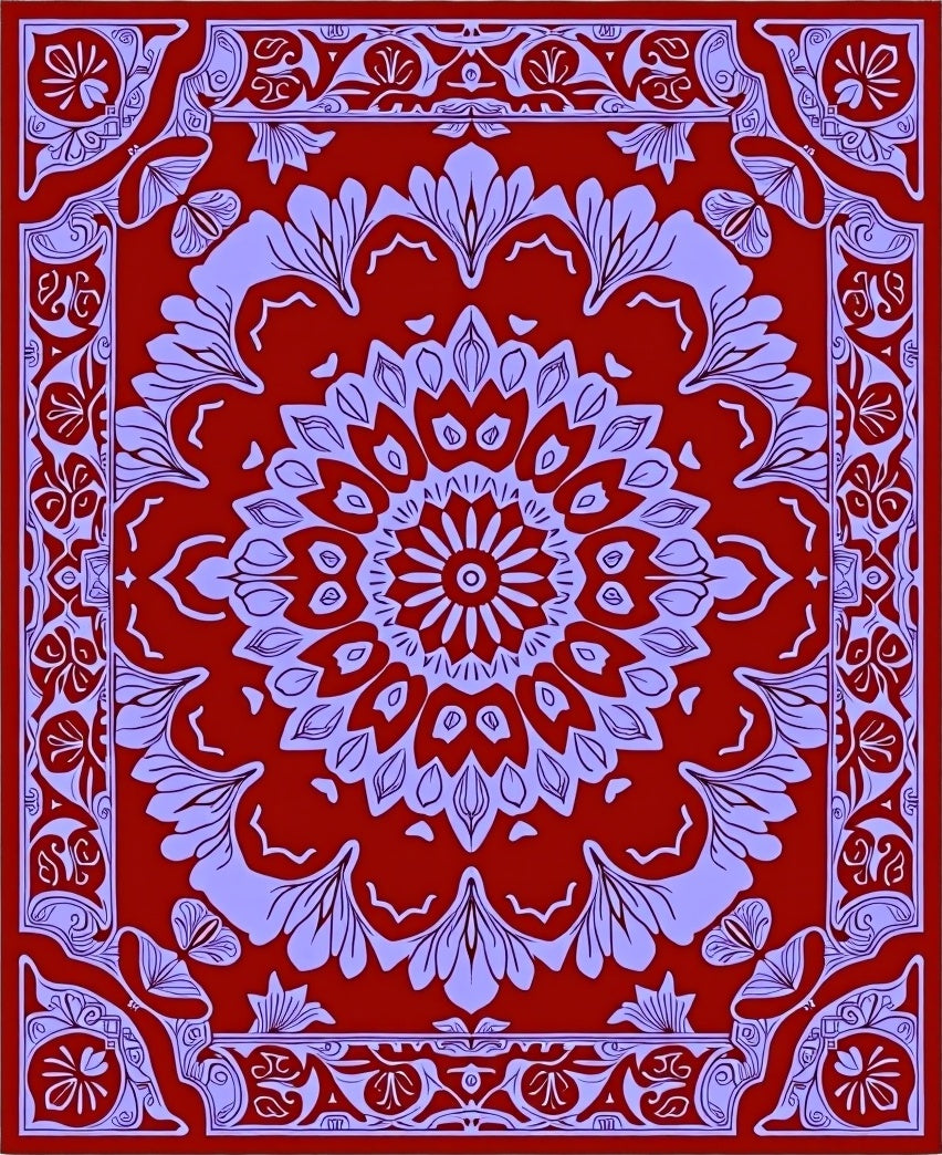 Red Floral Mandala Pattern Rug