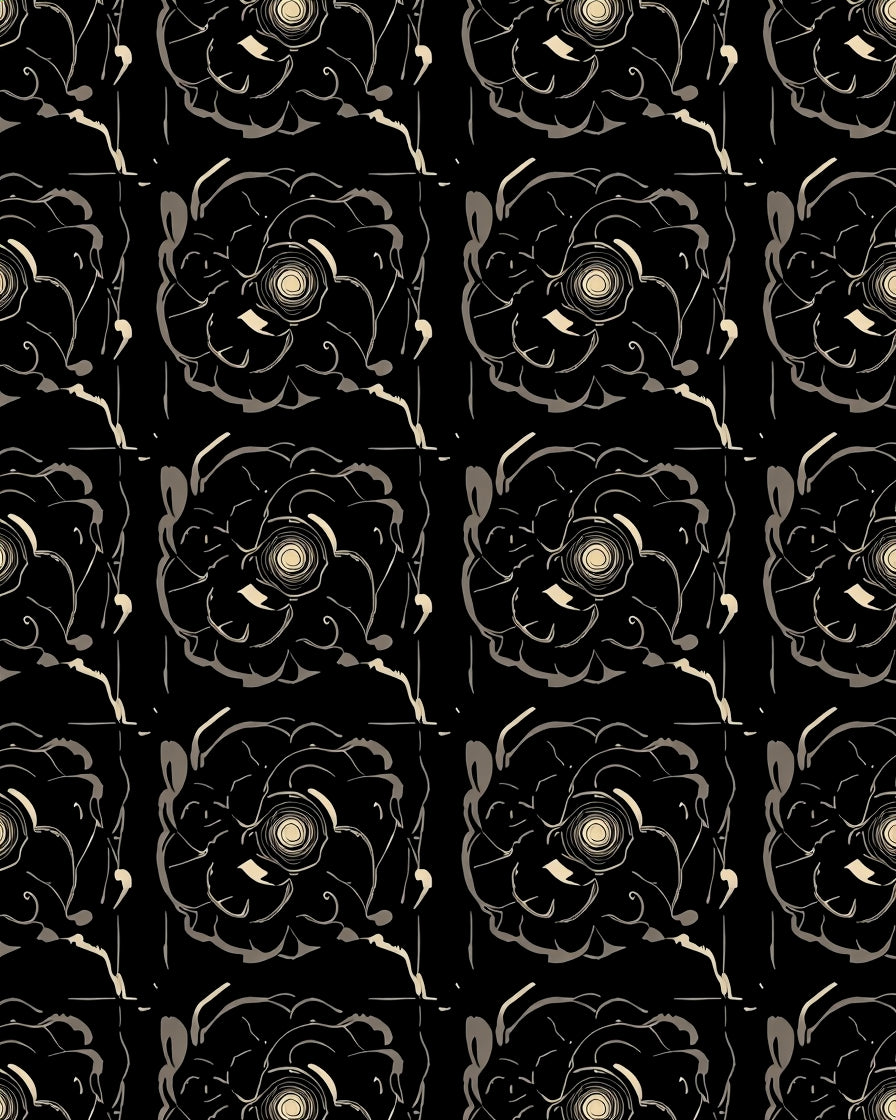 Drawn Black Flower Outline Pattern Rug
