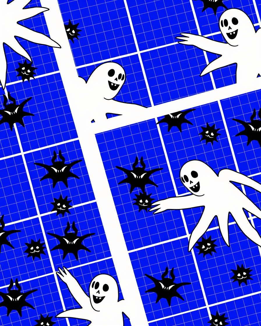 Spooky Ghost Monster Grid Pattern Rug