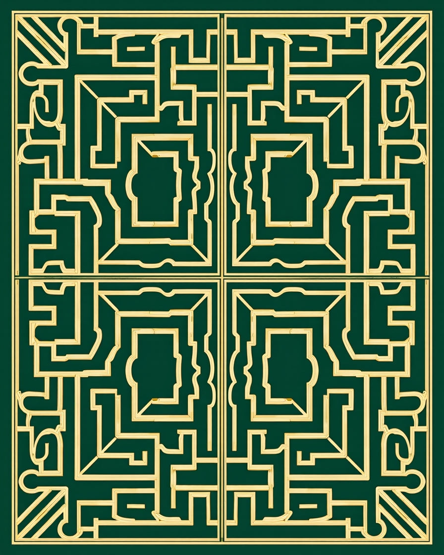 Elegant Golden Maze Pattern Design Rug
