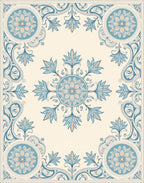 Ornate Blue Cream Floral Art Nouveau Rug