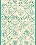 Elegant Teal Floral Lattice Pattern Rug
