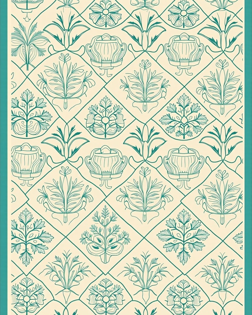 Elegant Teal Floral Lattice Pattern Rug