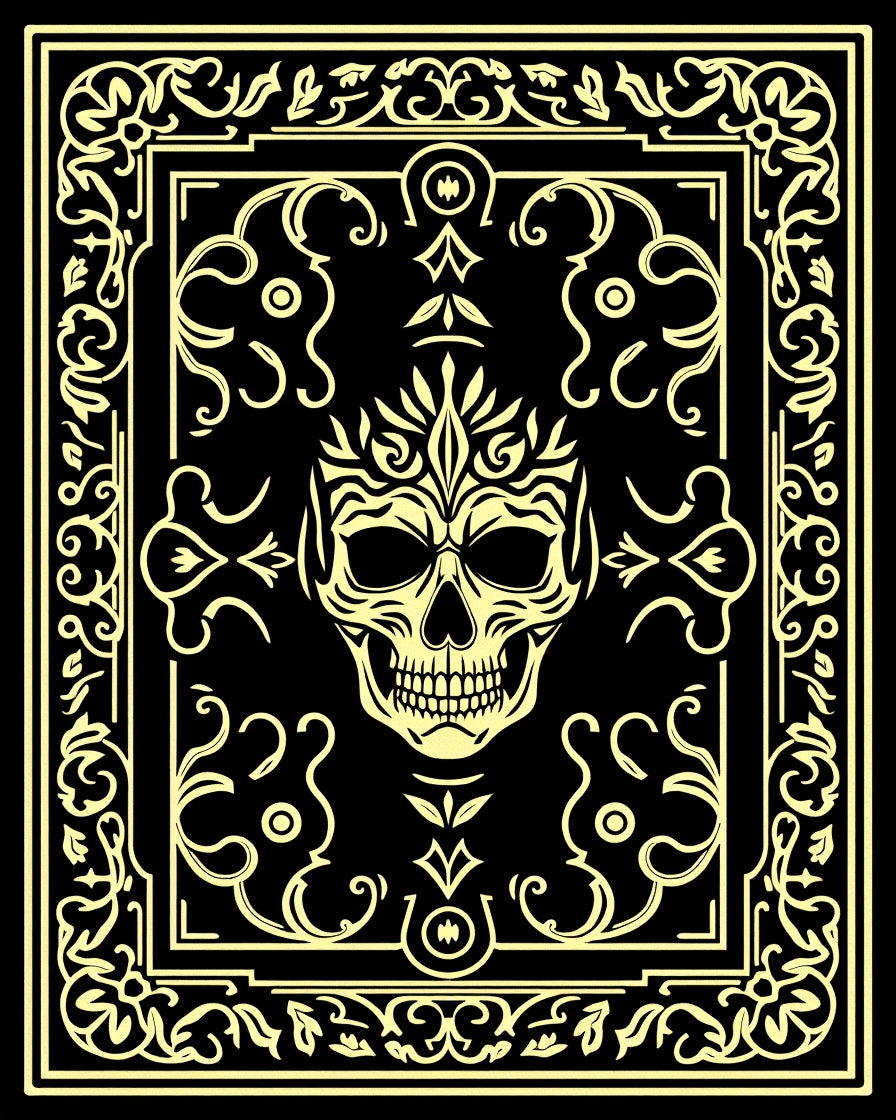 Ornate Golden Skull Baroque Frame Rug