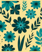 Teal And Yellow Floral Pattern Rug