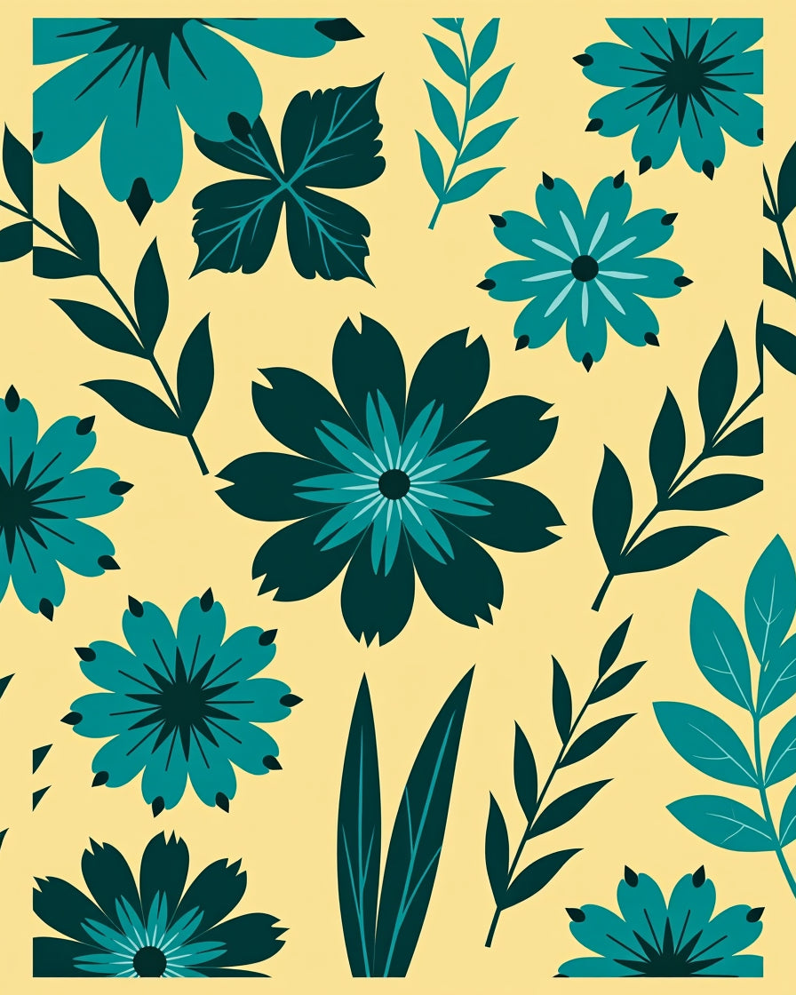Teal And Yellow Floral Pattern Rug