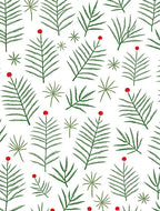 Green Fern Branches Red Berries Rug