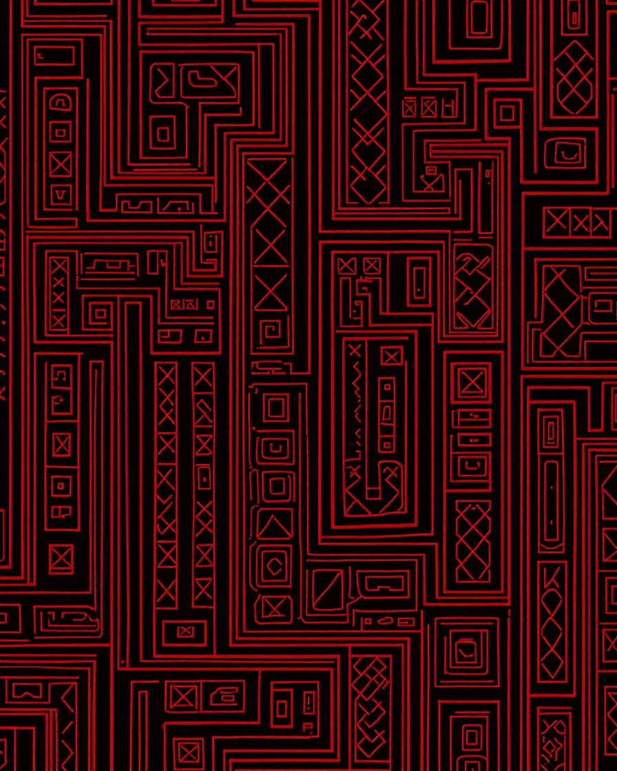 Geometric Maze With Red Lines Rug