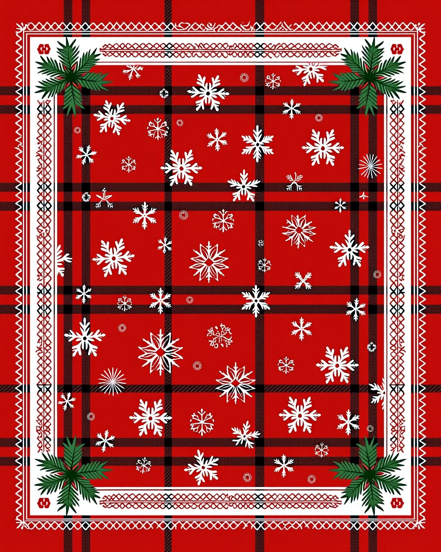Red Snowflake Plaid Patterned Design Rug