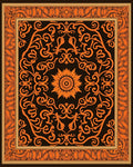 Orange Floral Scrollwork with Sunburst Rug