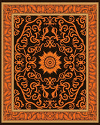 Orange Floral Scrollwork with Sunburst Rug
