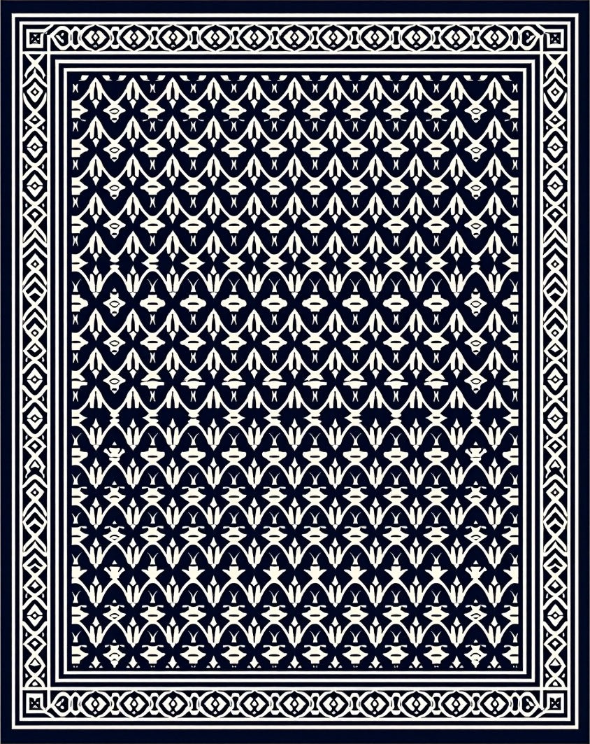 Dark White Geometric Leaf Pattern Rug