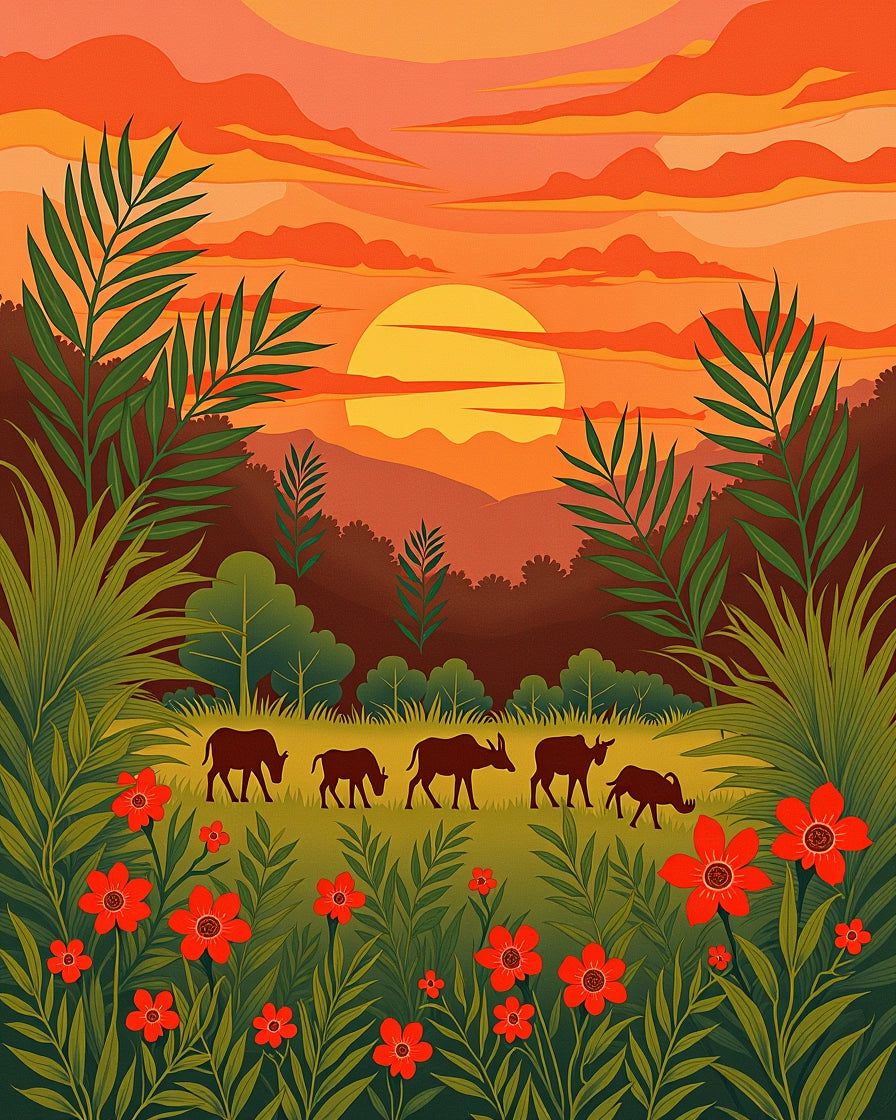 Sunrise Cattle In Lush Green Field Rug