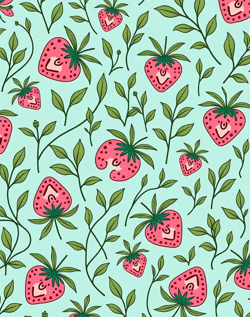 Whimsical Strawberry Leaf Pattern Rug