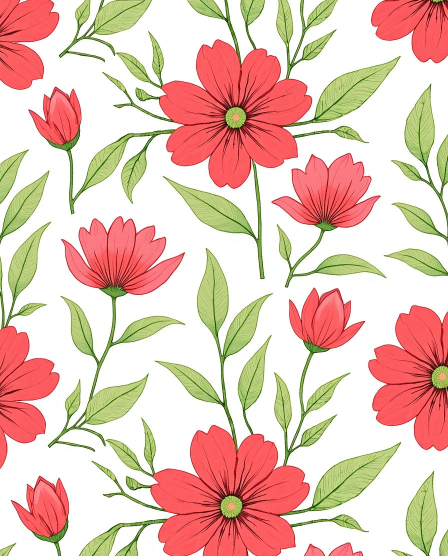 Coral Floral Botanical Pattern Rug