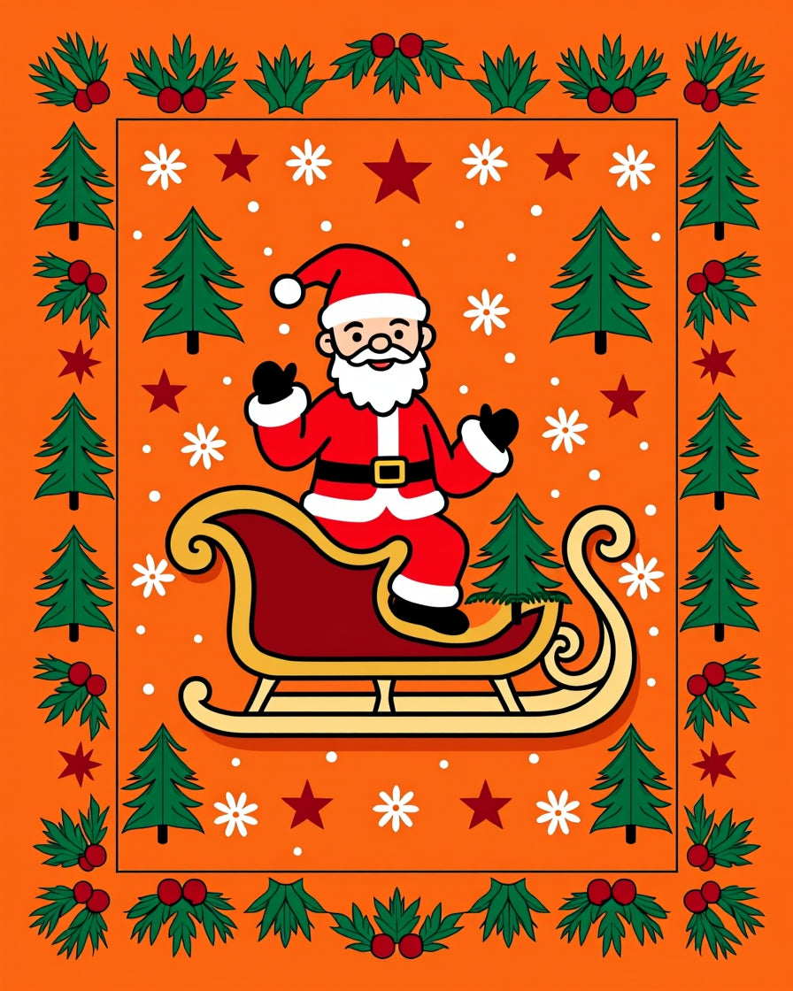 Festive Santa Sleigh Christmas Design Rug