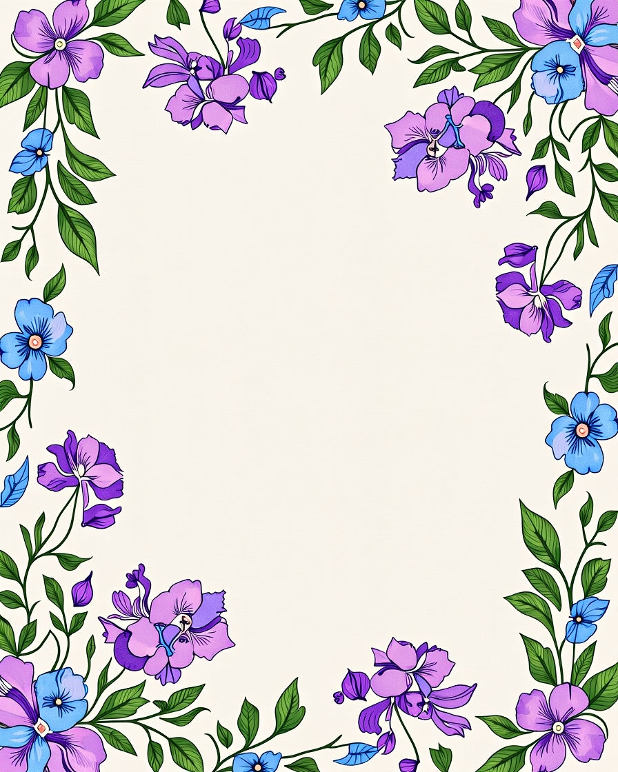 Purple Blue Floral Vine Pattern Rug