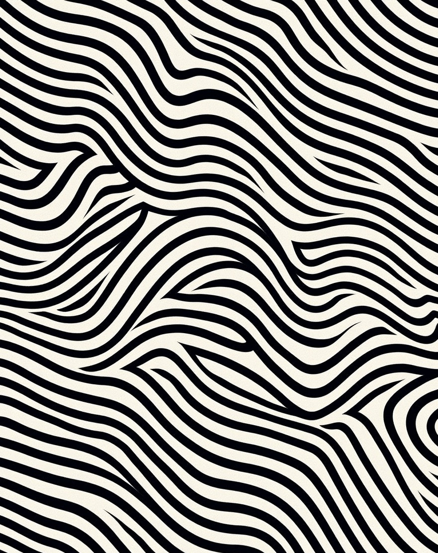 Black White Dynamic Wavy Pattern Rug