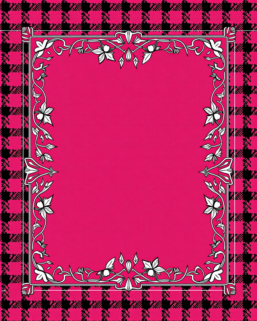 Pink Black Checkered Floral Frame Rug
