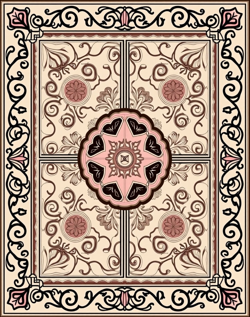 Classic Cream Rose Floral Filigree Rug
