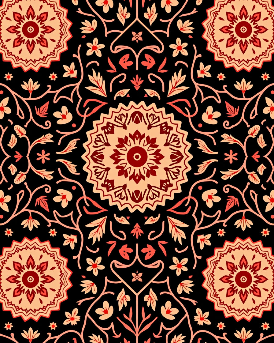 Crimson Abstract Floral Medallion Rug