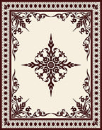 Elegant Burgundy Scrollwork Floral Rug