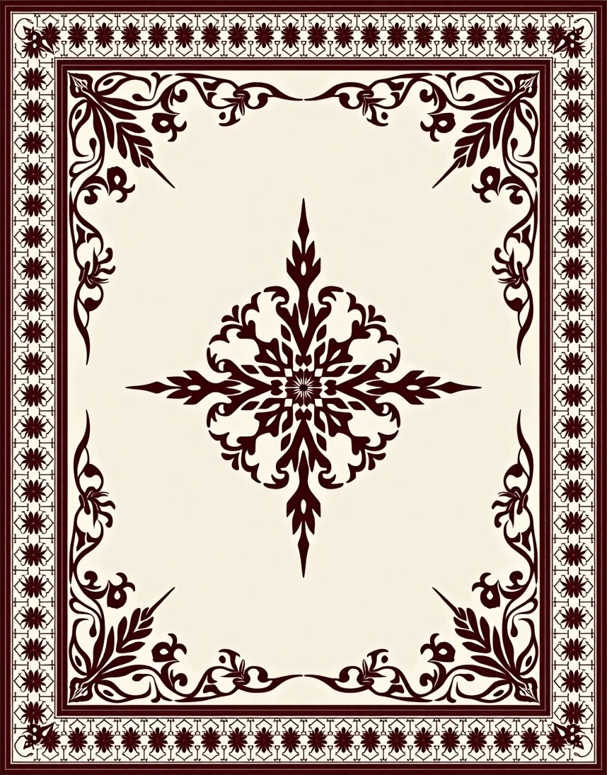 Elegant Burgundy Scrollwork Floral Rug