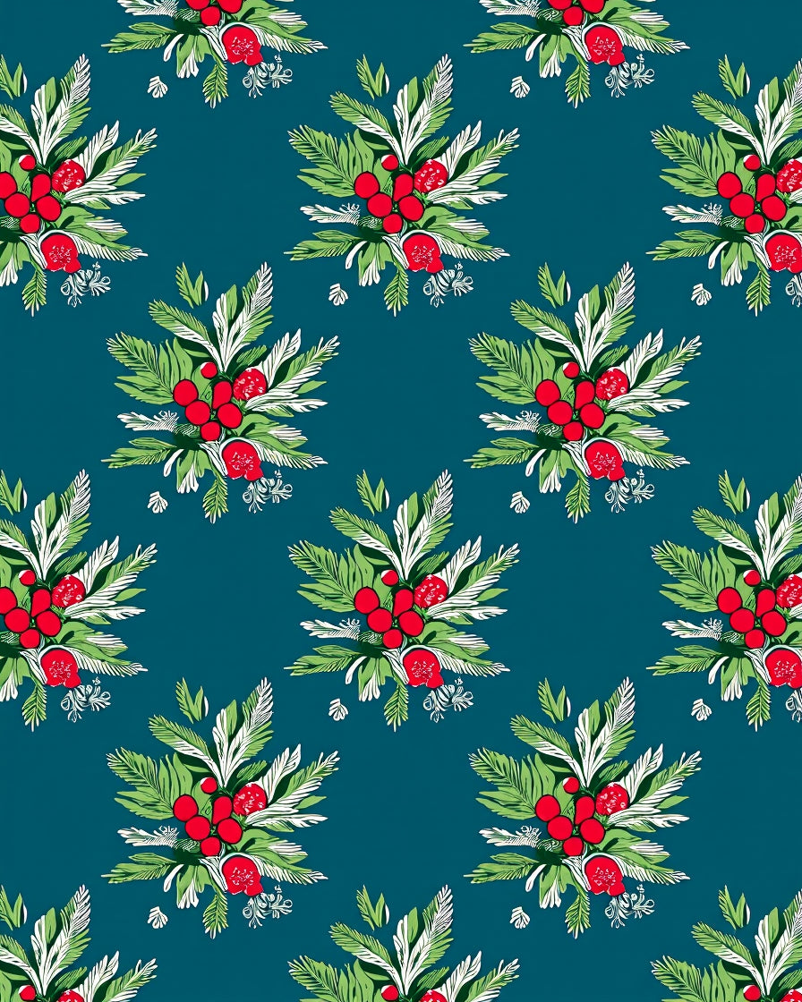 Emerald Teal Red Berry Botanical Bouquet Rug