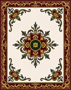 Ornate Gold Red Floral Centerpiece Rug