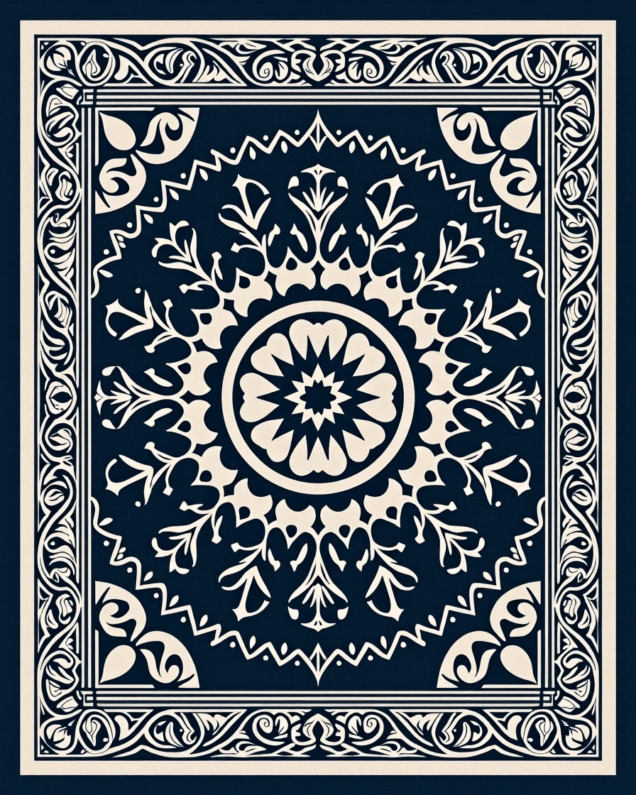 Ornate Floral Medallion Bordered Design Rug