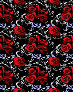 Dramatic Red Roses Black Floral Design Rug