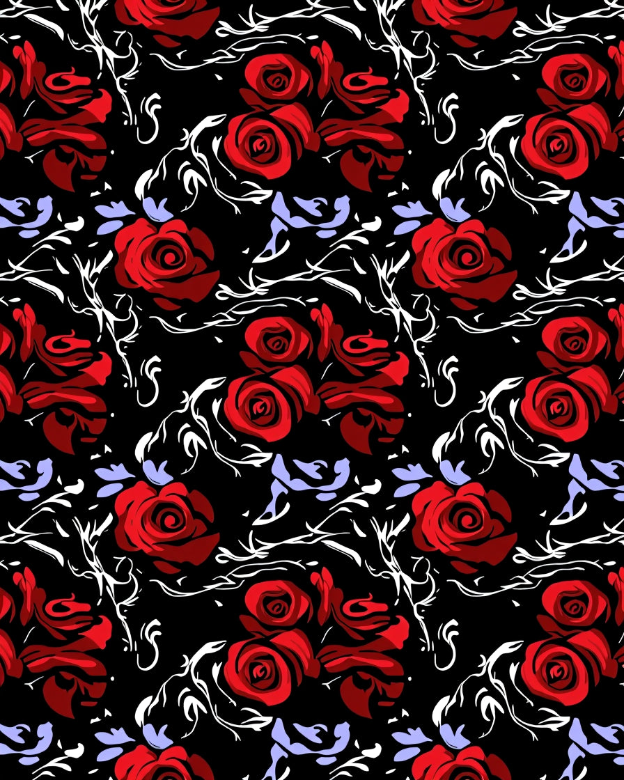 Dramatic Red Roses Black Floral Design Rug