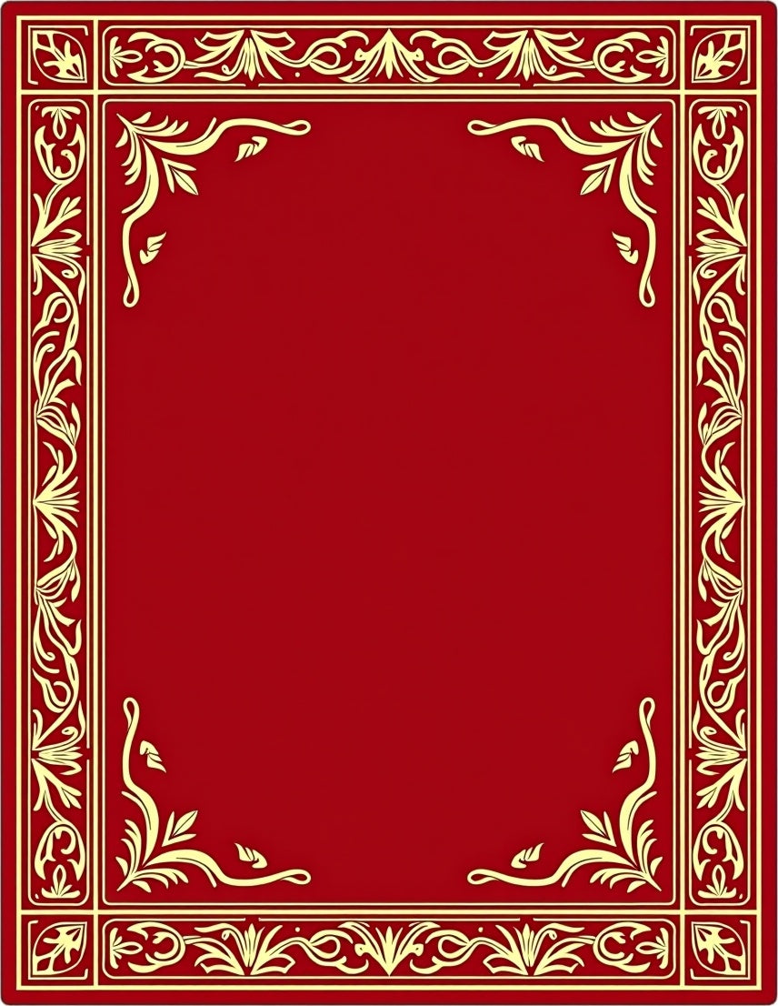 Ornate Golden Floral Red Border Rug