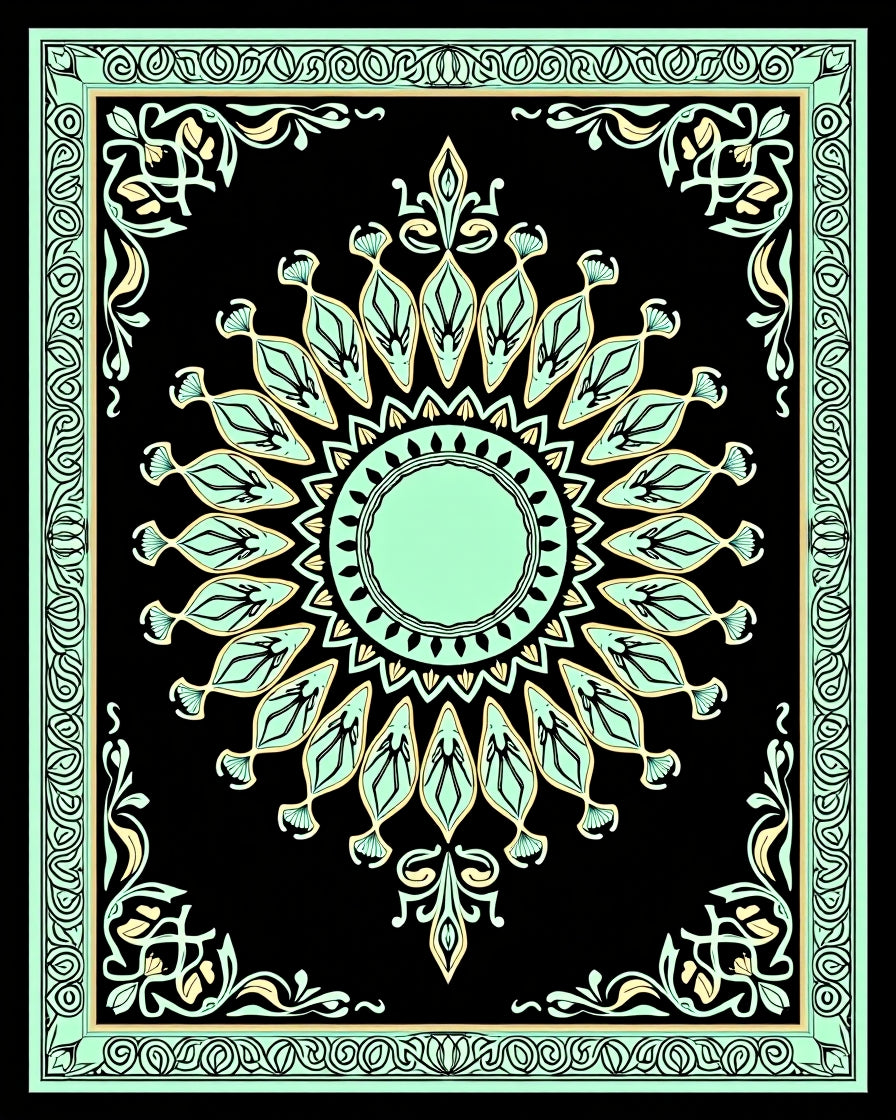 Mint Emerald Black Symmetrical Sun Rug