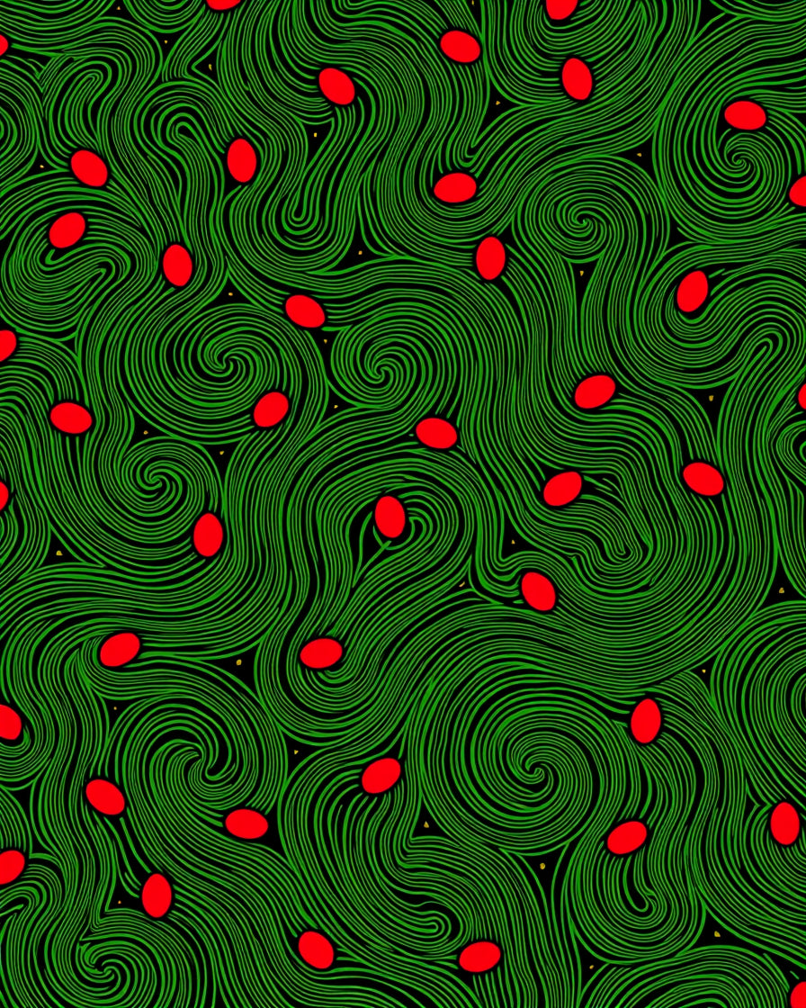 Green Swirl Pattern with Red Dots Rug