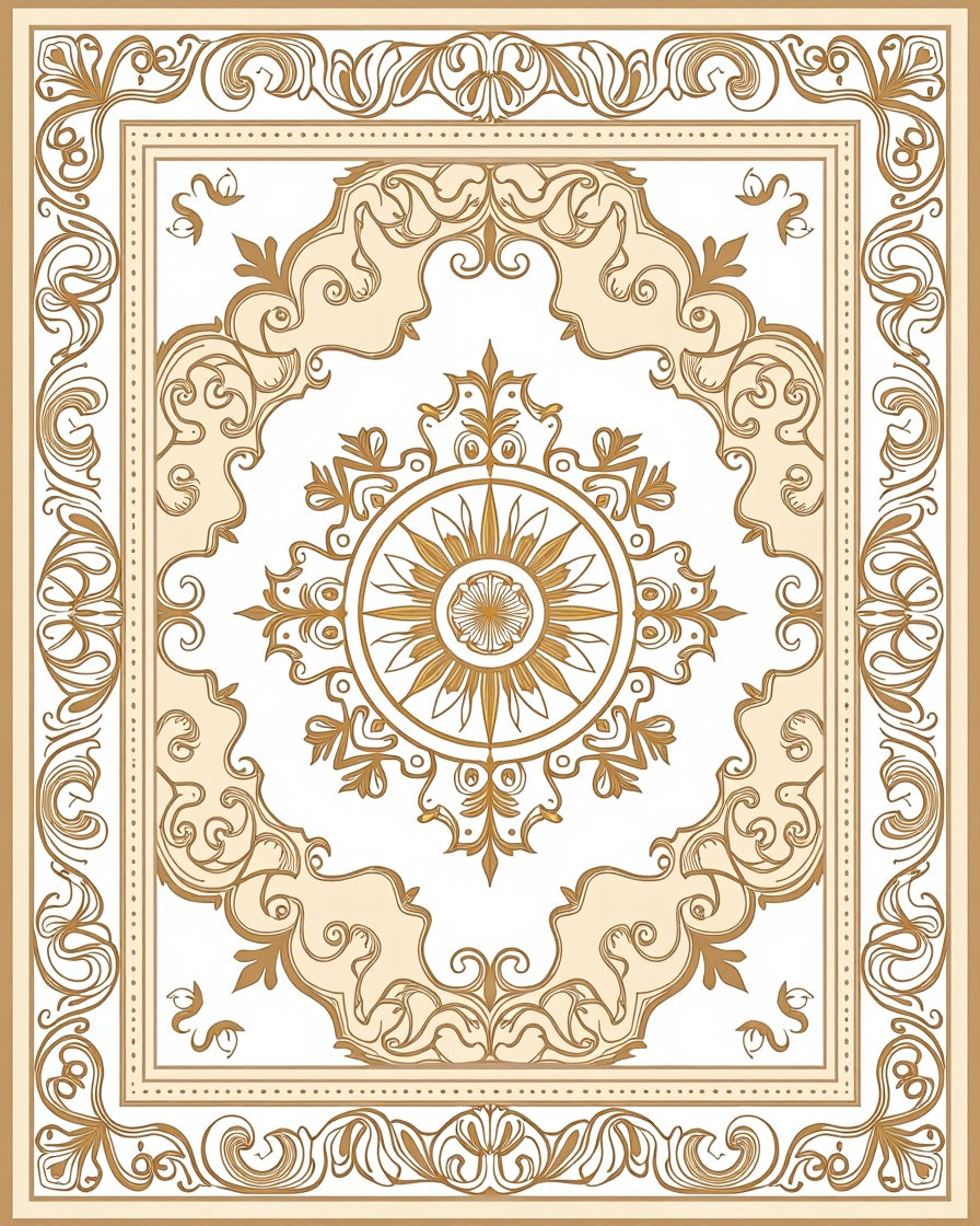 Ornate Golden Sun Floral Medallion Rug