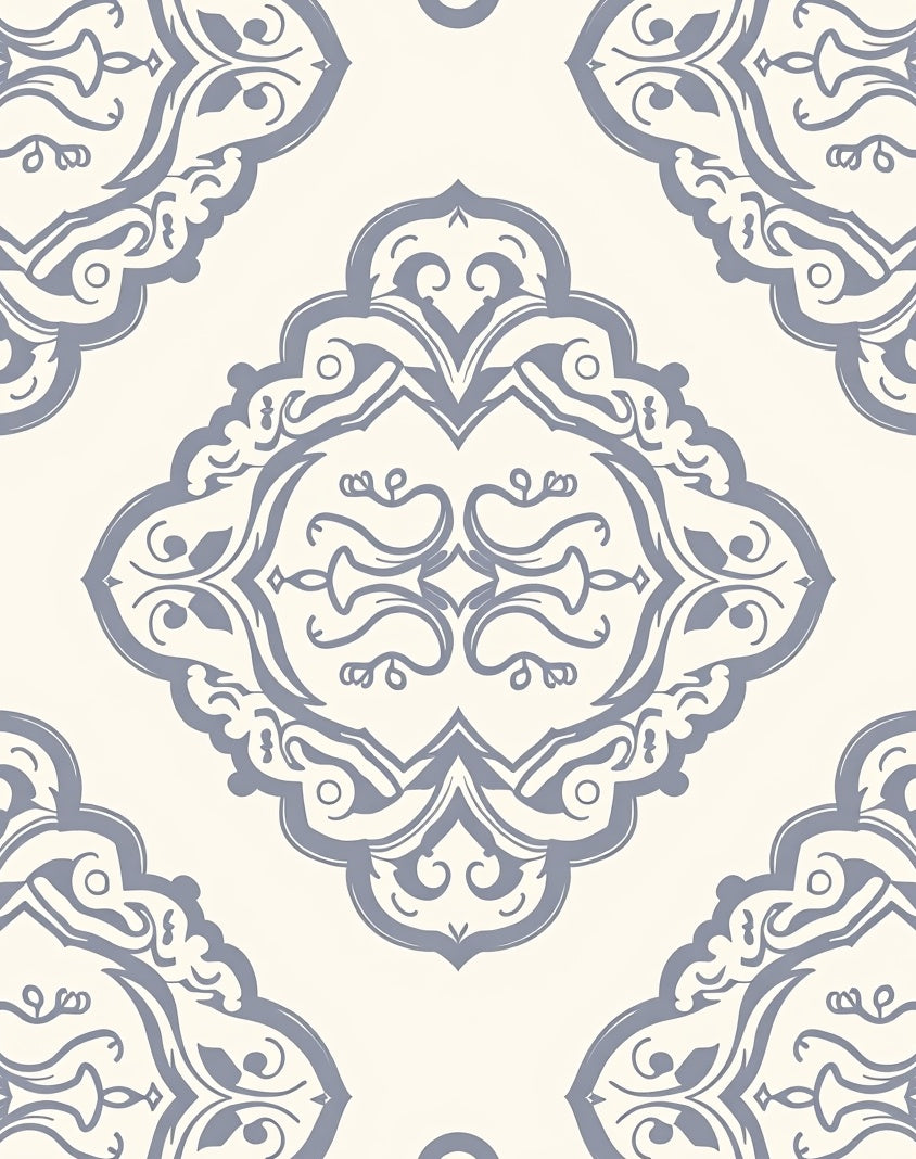 Elegant Grey Arabesque Pattern Rug