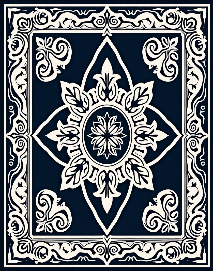 Ornate Floral Medallion Border Rug