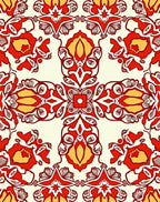 Red Yellow Floral Medallion Pattern Rug
