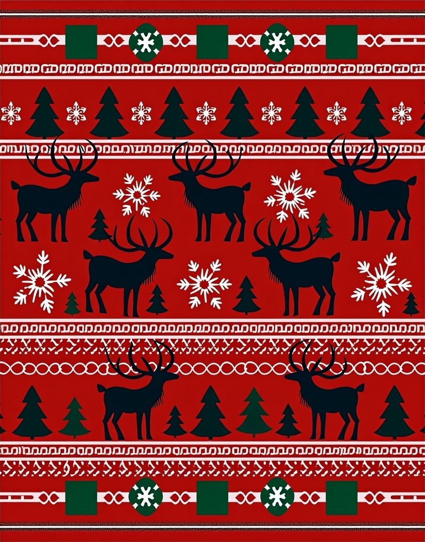 Christmas Reindeer Snowflakes Trees Pattern Rug