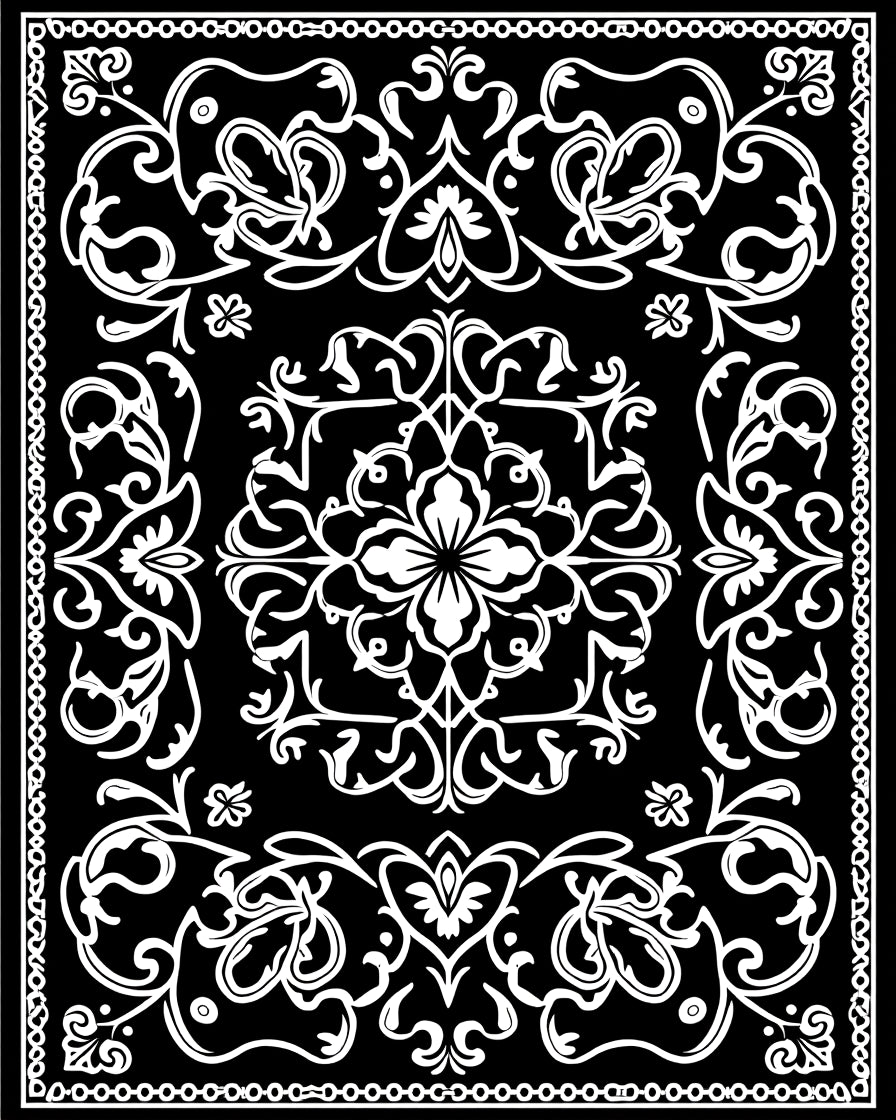 Classic White Floral Scrollwork Pattern Rug