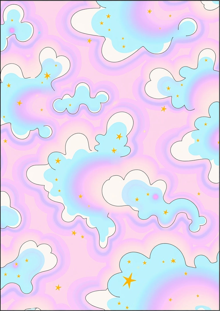 Dreamy Cloud Pattern with Stars Rug