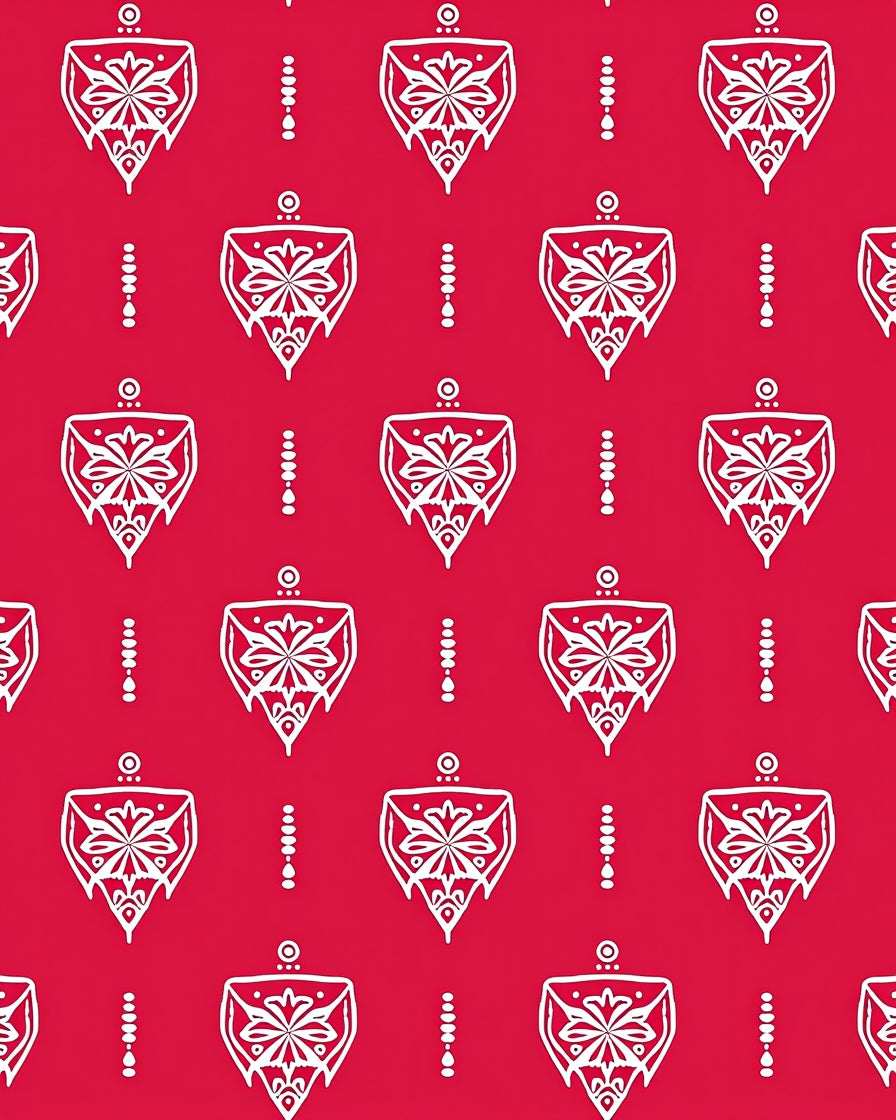 White Floral Shield Pattern Red Rug