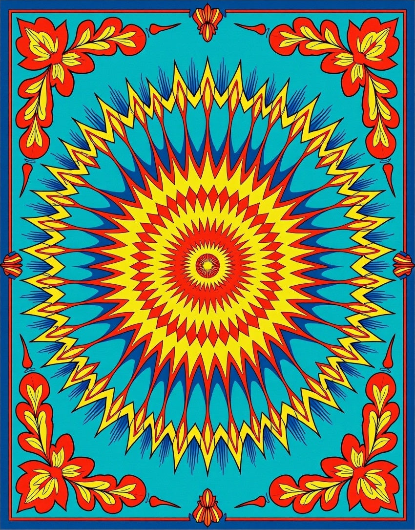 Vibrant Sunburst Floral Mandala Rug