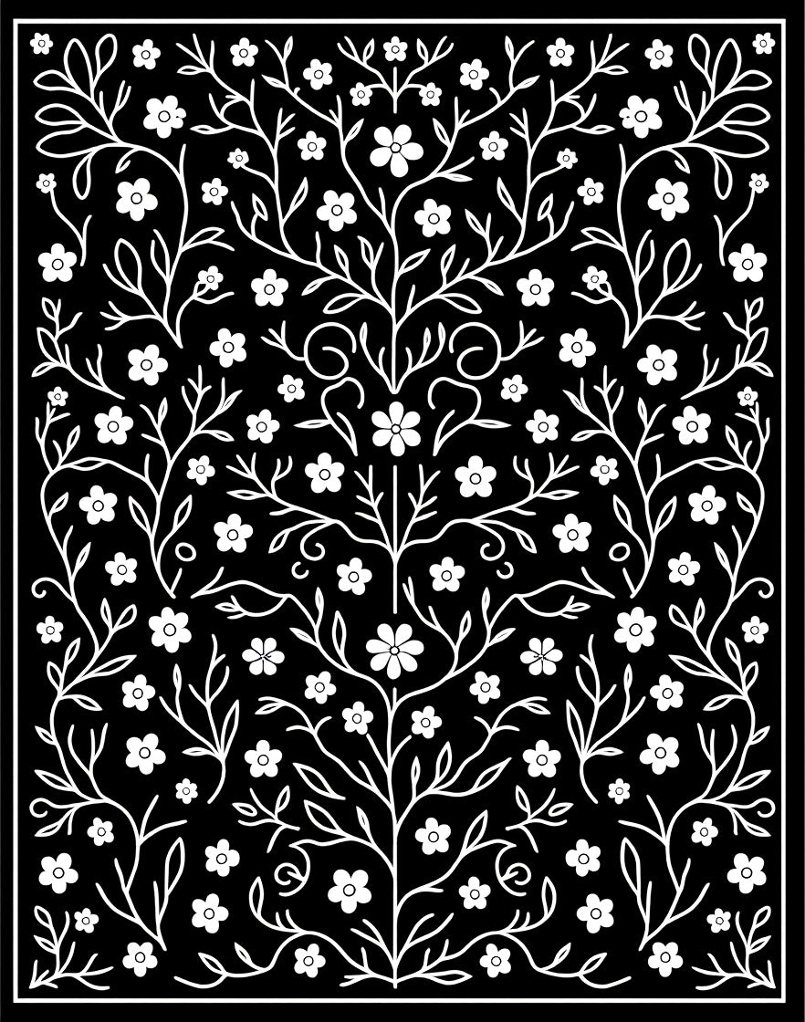 Elegant White Floral Branch Pattern Rug